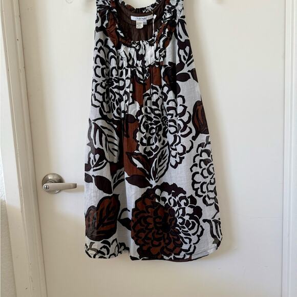 Zara Basic Brown and White A- line Dress Sz. M Ethnic Midi Summer - Picture 1 of 4